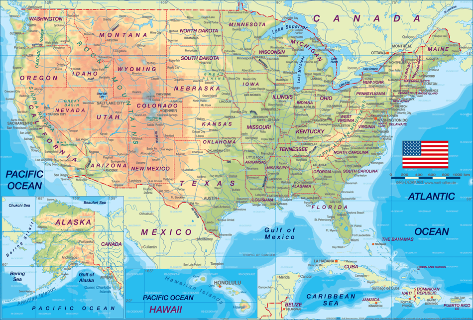 Amerika Birleşik Devleti Fiziksel Haritası