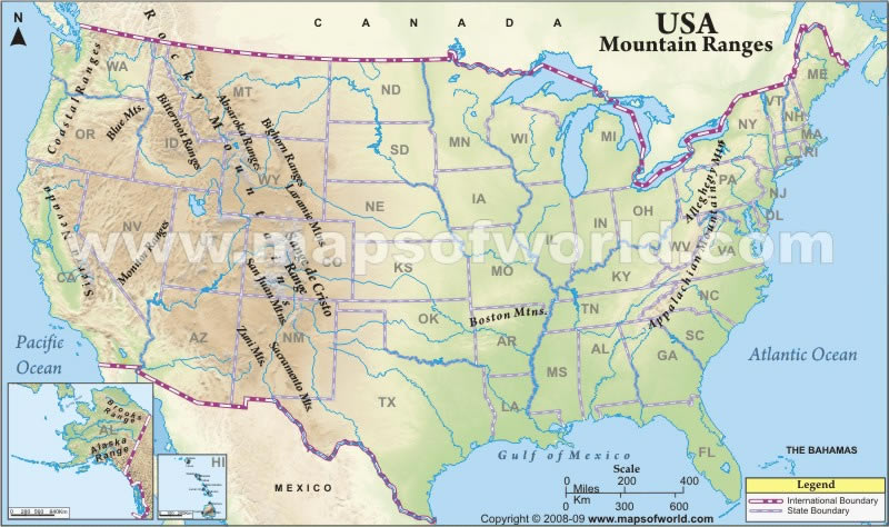 Amerika Birleşik Devletleri Dağları Haritası