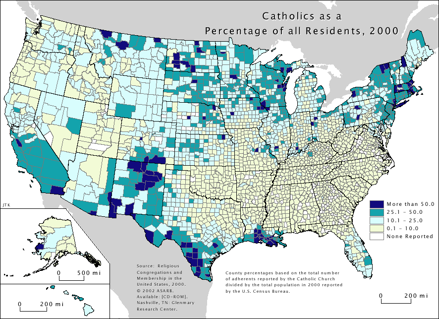 Amerika Birleşik Devletleri Katolik Hristiyan Haritası