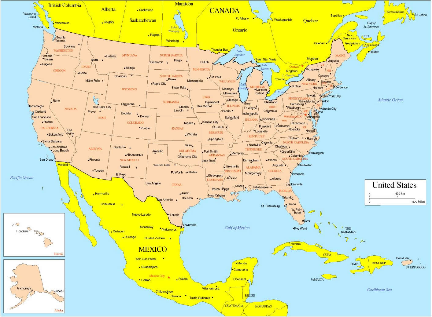 Önemli Amerika Şehirleri Haritası
