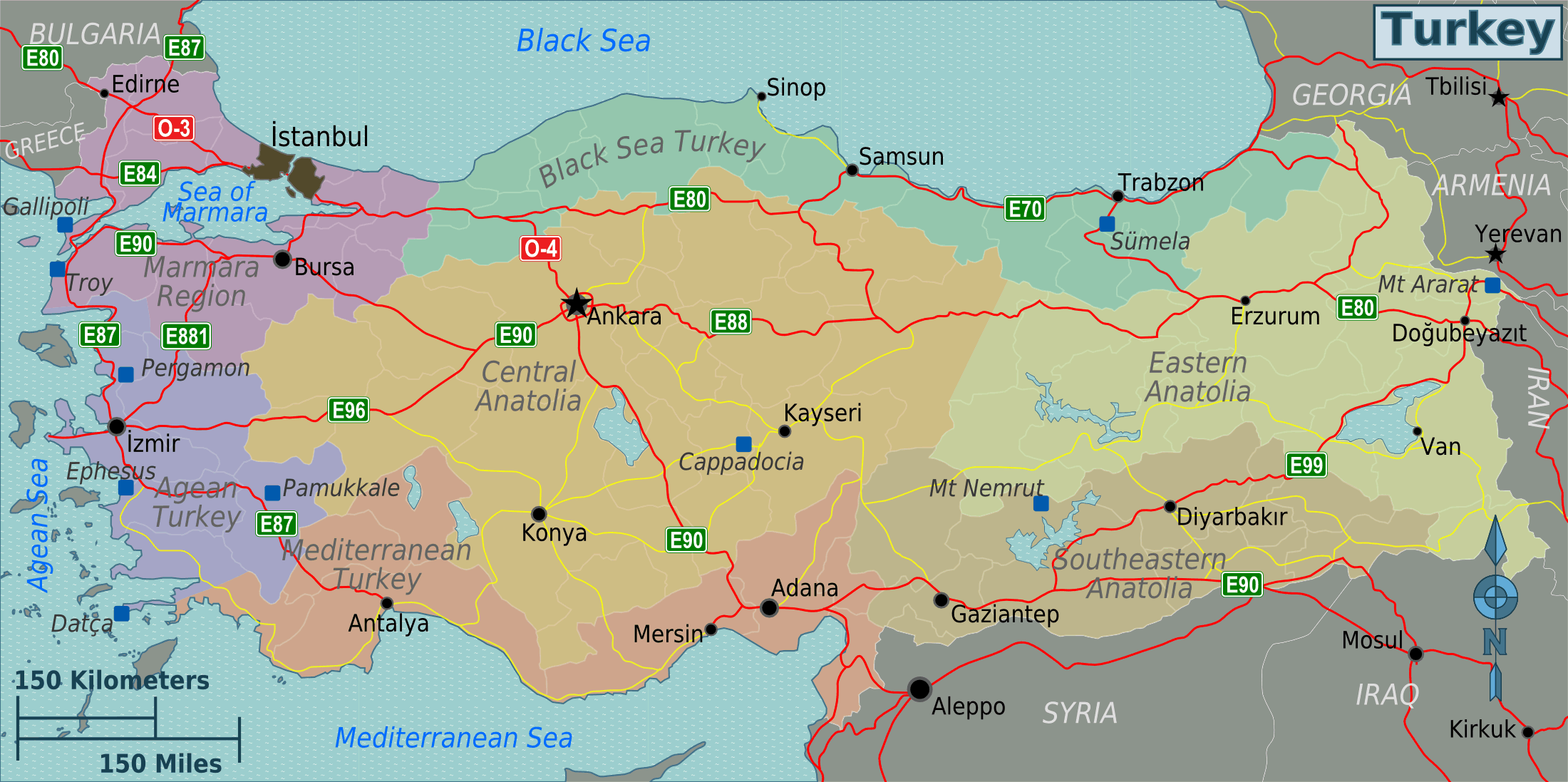 turkiye bolgeler anayollar haritasi