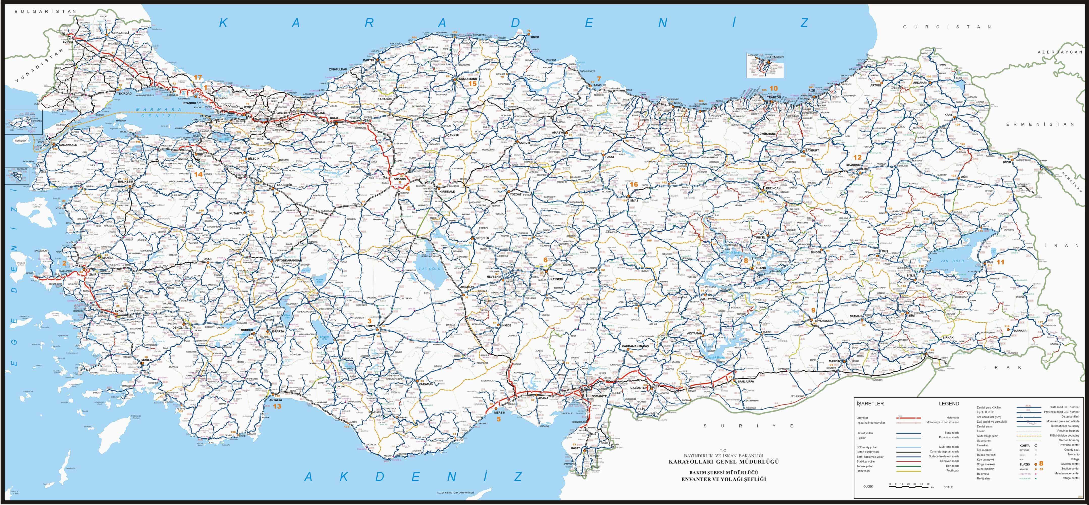 Ayrıntılı Türkiye Karayolları Haritası