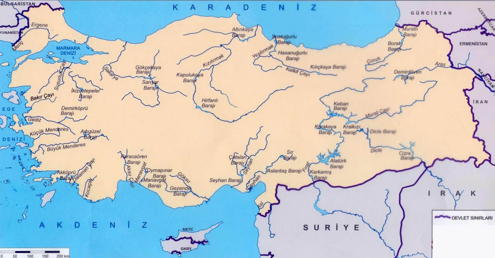 turkiye nehirler barajlar haritasi